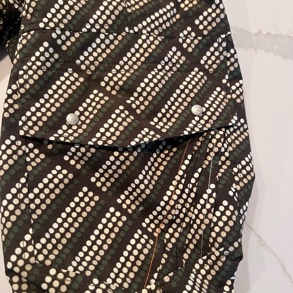 SECTION snow pants, olive green w/ white and tan dots, orange & pink accents, XL - Picture 10 of 12